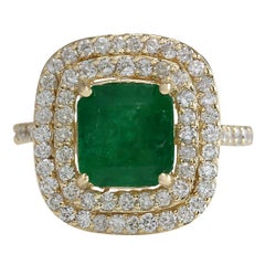 Natural Emerald Diamond Ring In 14 Karat Yellow Gold 