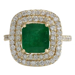 Natural Emerald Diamond Ring In 14 Karat Yellow Gold