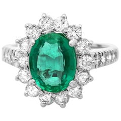 3.50 Carat Natural Emerald and Diamond 14 Karat Solid White Gold Ring