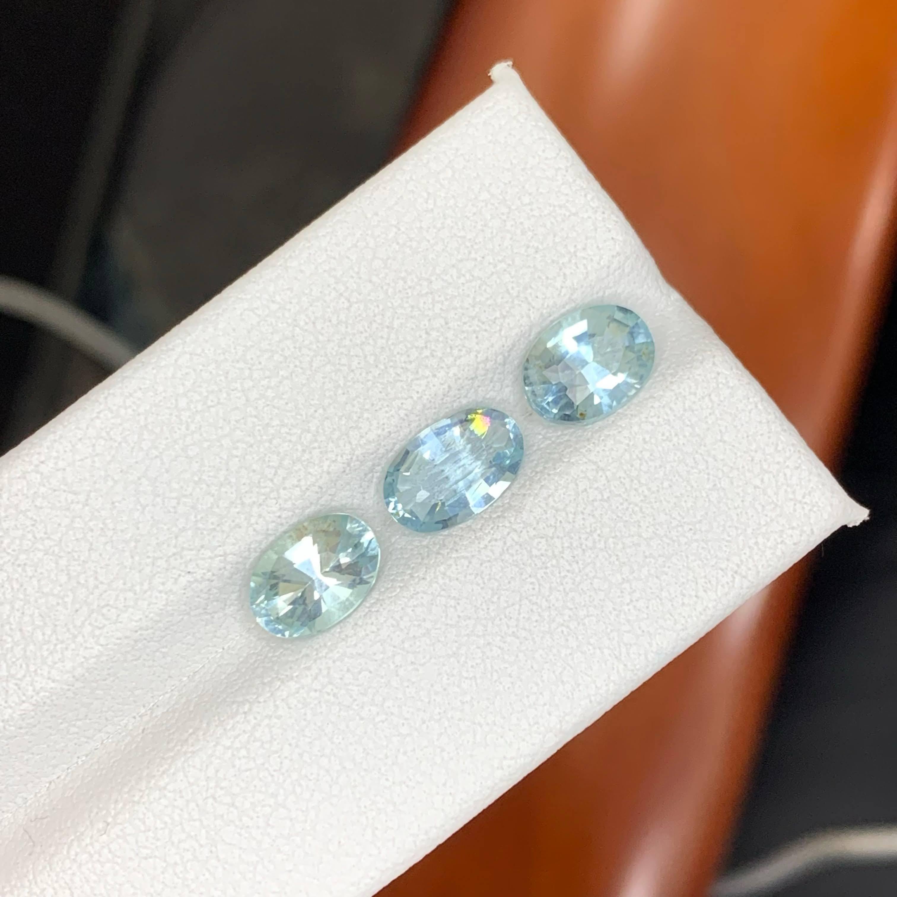 3.50 Carat Natural Loose 3 Piece Light Blue Aquamarine Set Oval Cut Gemstone en venta 4