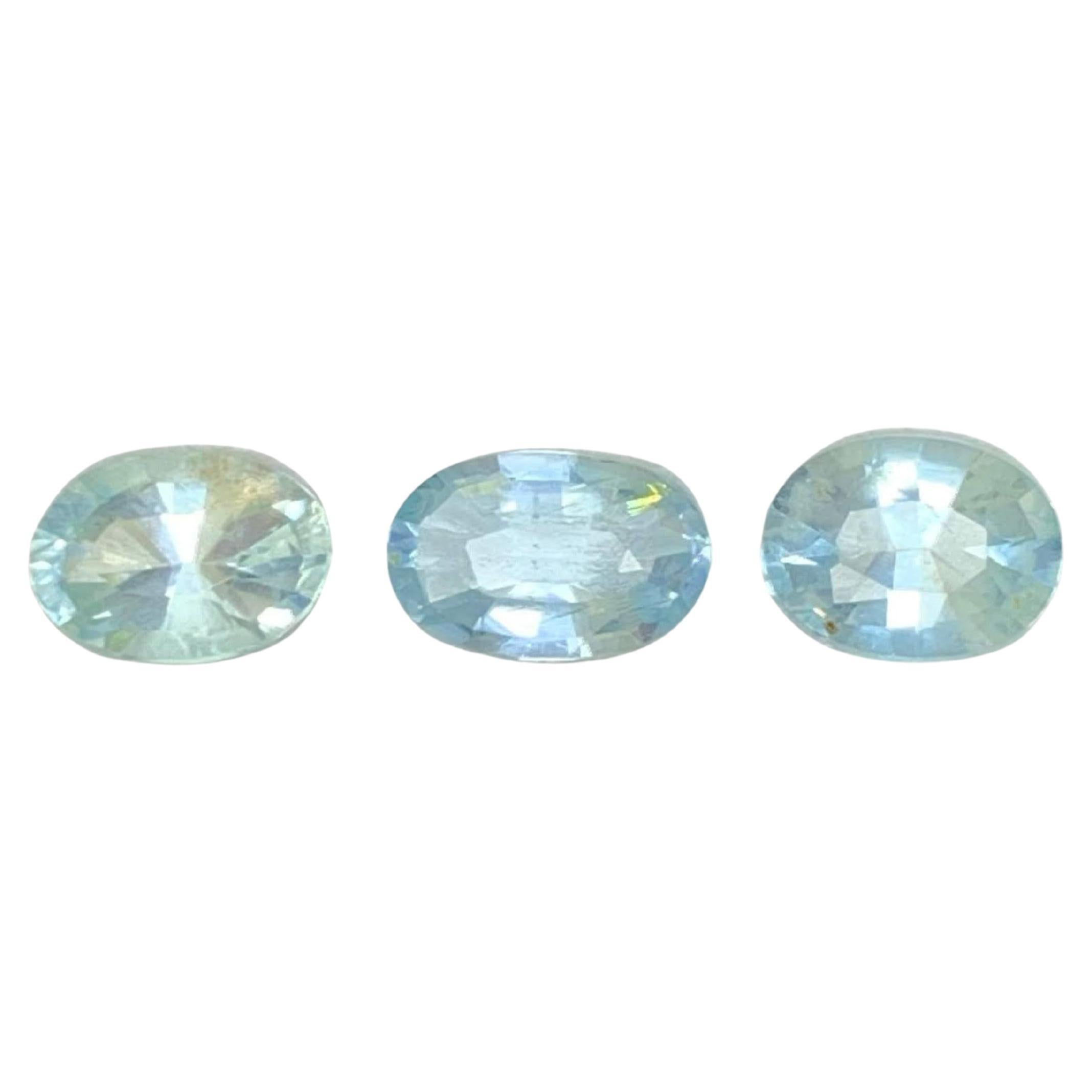 3.50 Carat Natural Loose 3 Piece Light Blue Aquamarine Set Oval Cut Gemstone