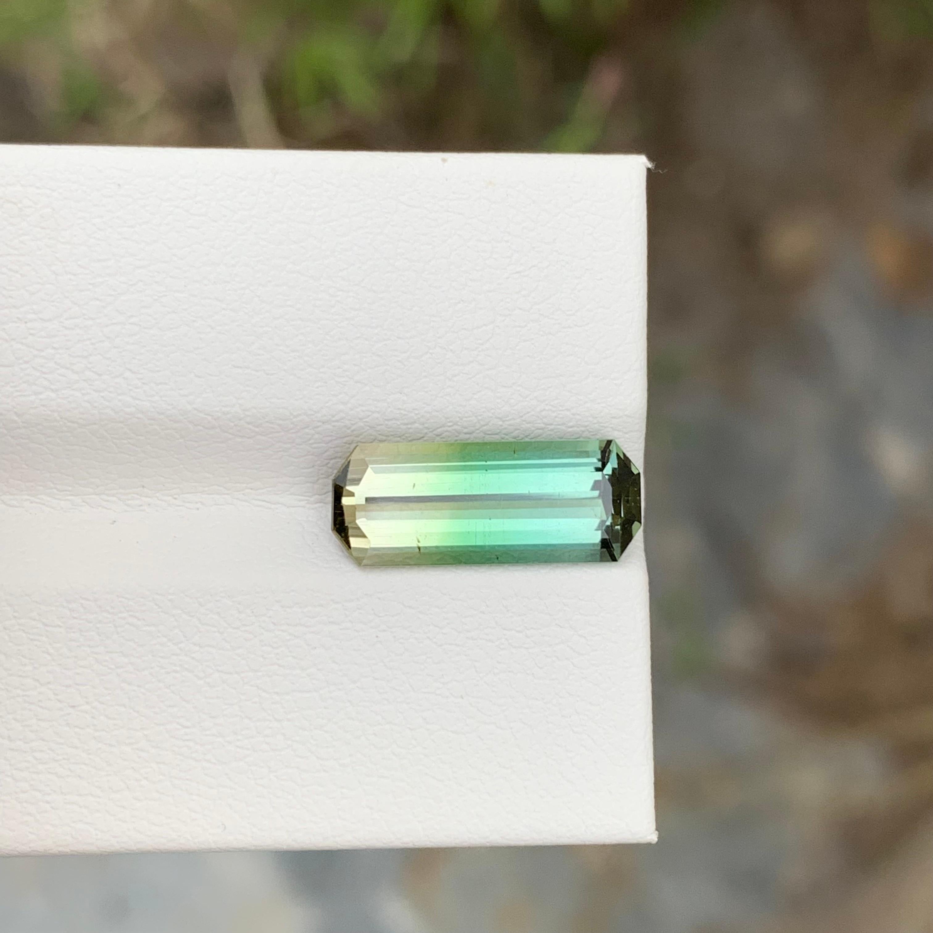 3.50 Carat Natural Loose Bi Color Tourmaline long Emerald Shape Gem For Pendant  For Sale 5
