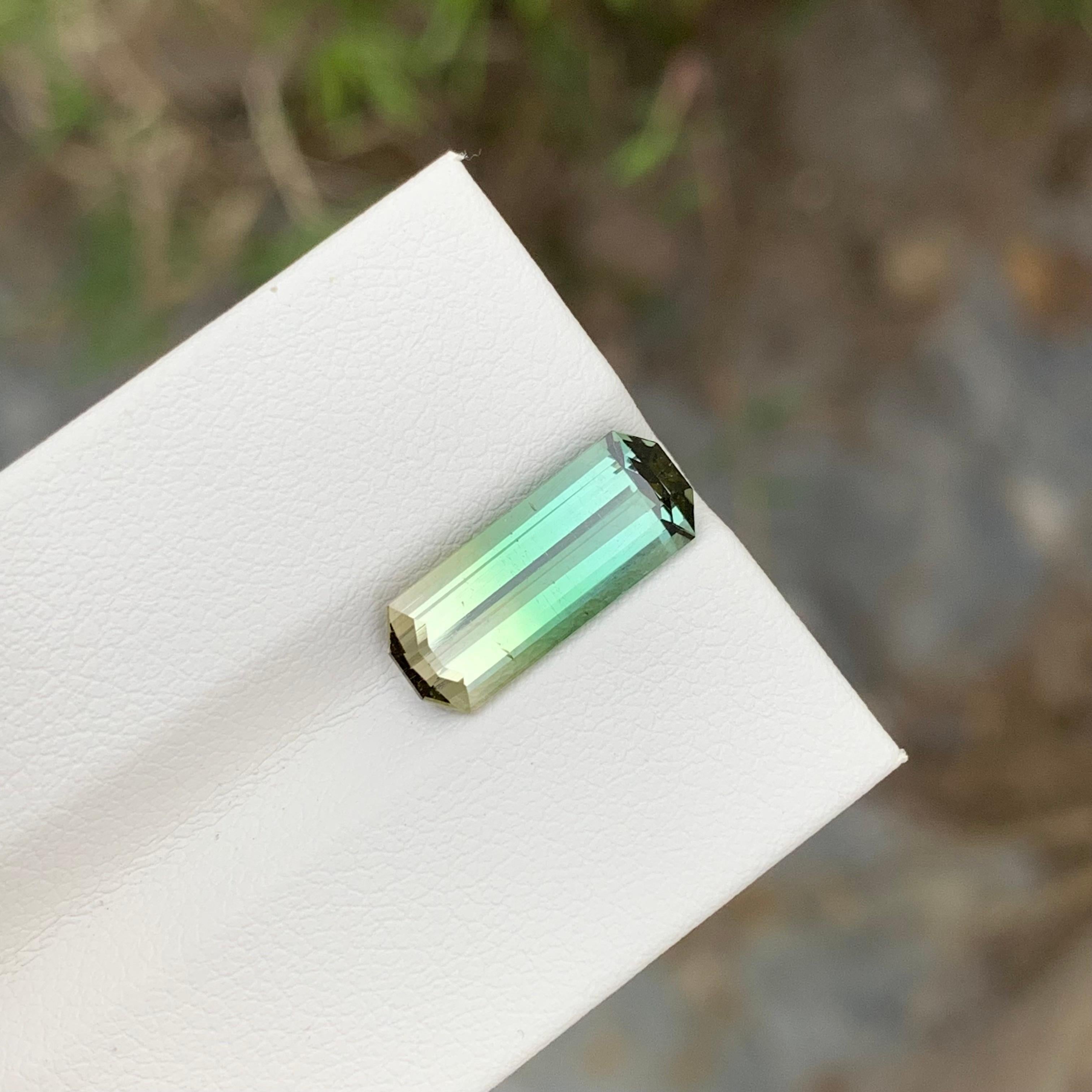 3.50 Carat Natural Loose Bi Color Tourmaline long Emerald Shape Gem For Pendant  For Sale 6