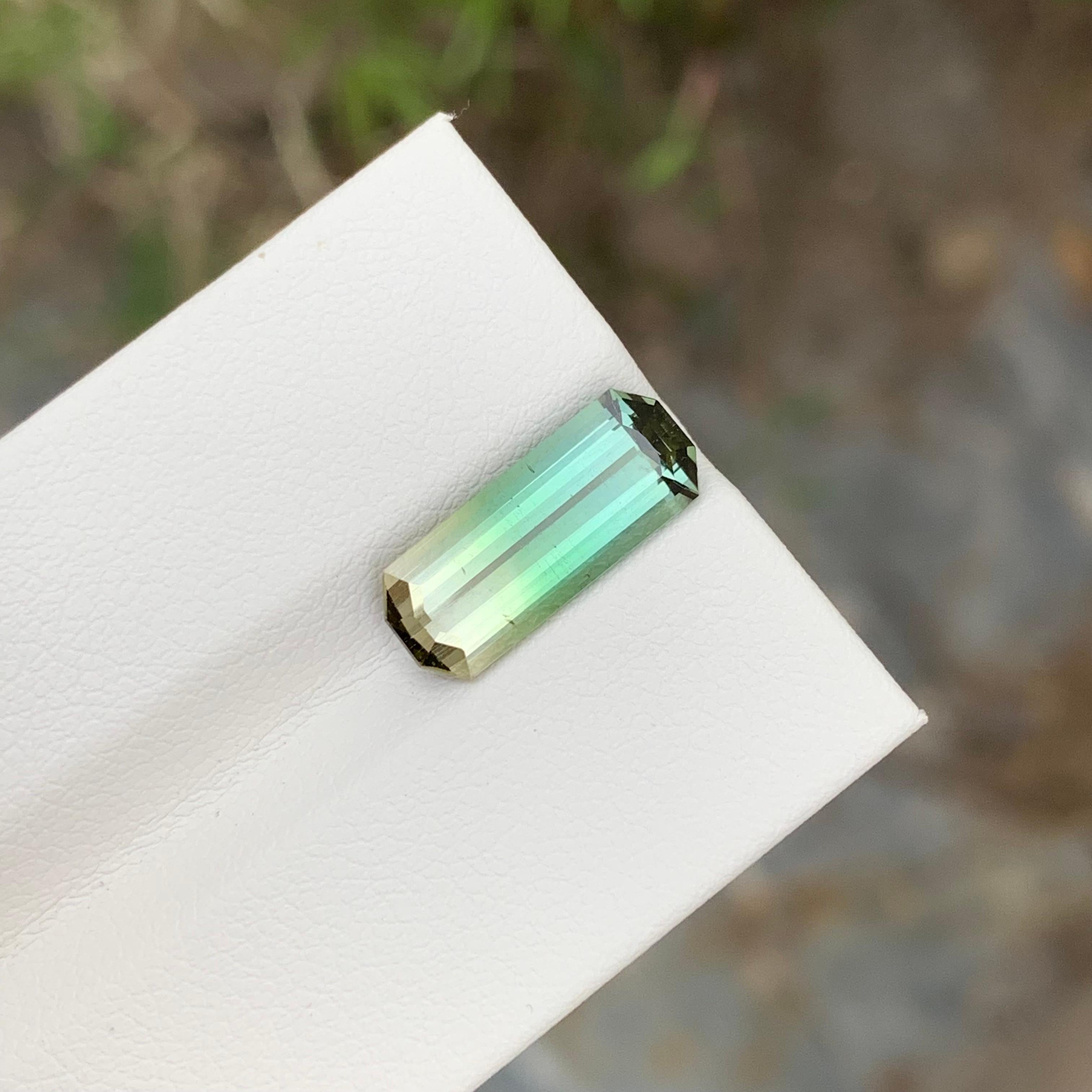 Arts and Crafts 3.50 Carat Natural Loose Bi Color Tourmaline long Emerald Shape Gem For Pendant  For Sale