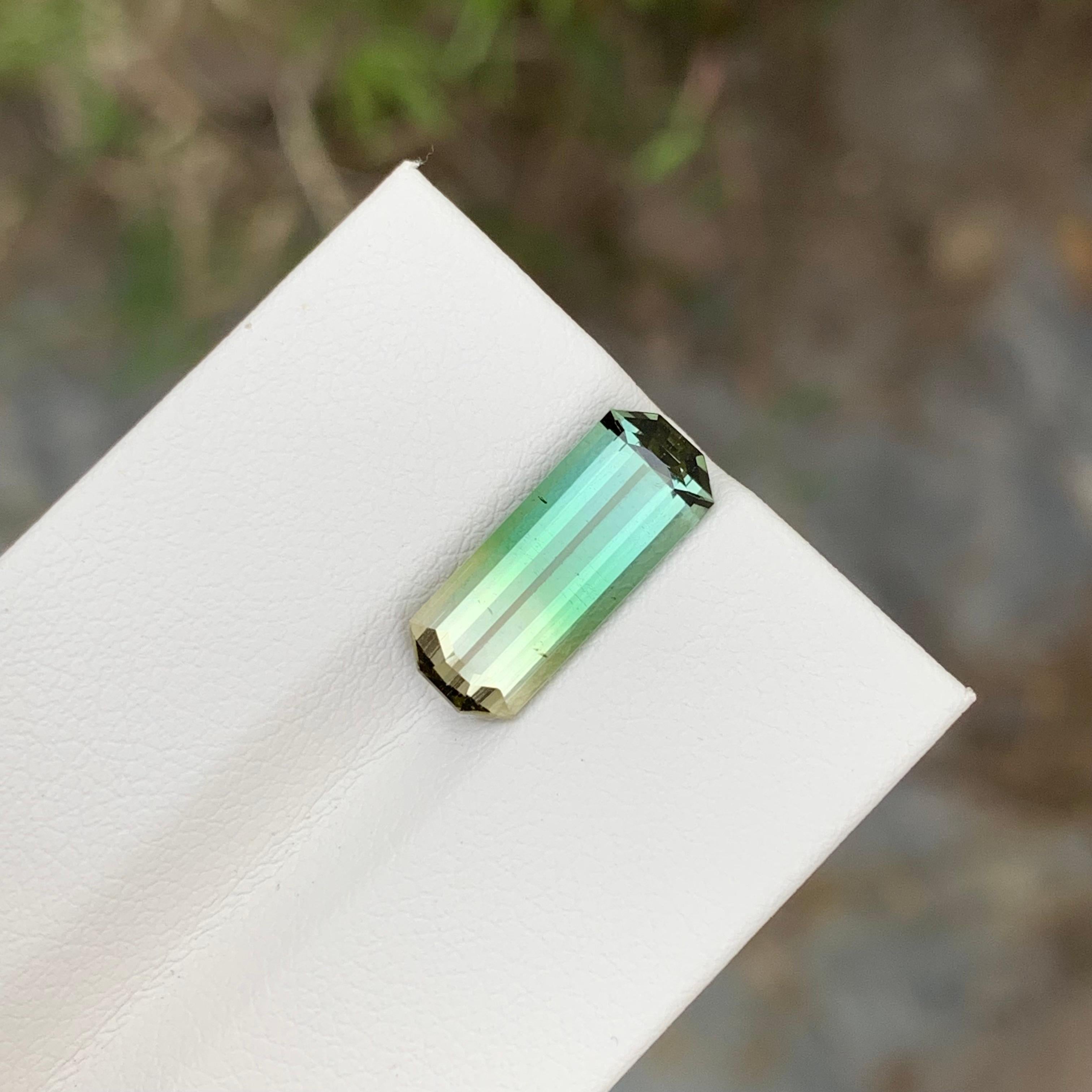 3,50 Karat Natürliche Lose Bi Farbe Turmalin lange Smaragd Form Edelstein für Anhänger (Smaragdschliff) im Angebot