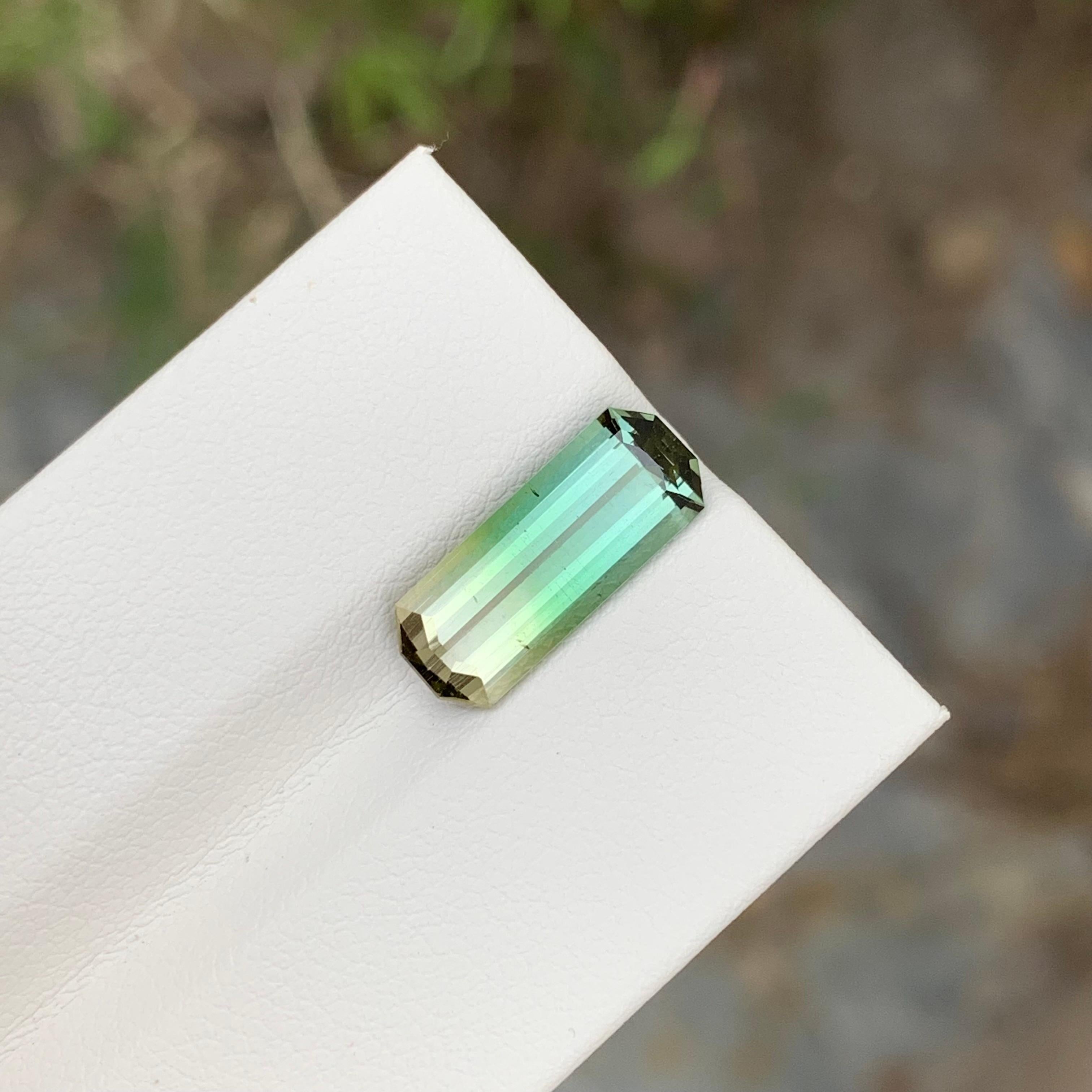 3.50 Carat Natural Loose Bi Color Tourmaline long Emerald Shape Gem For Pendant  In New Condition For Sale In Peshawar, PK