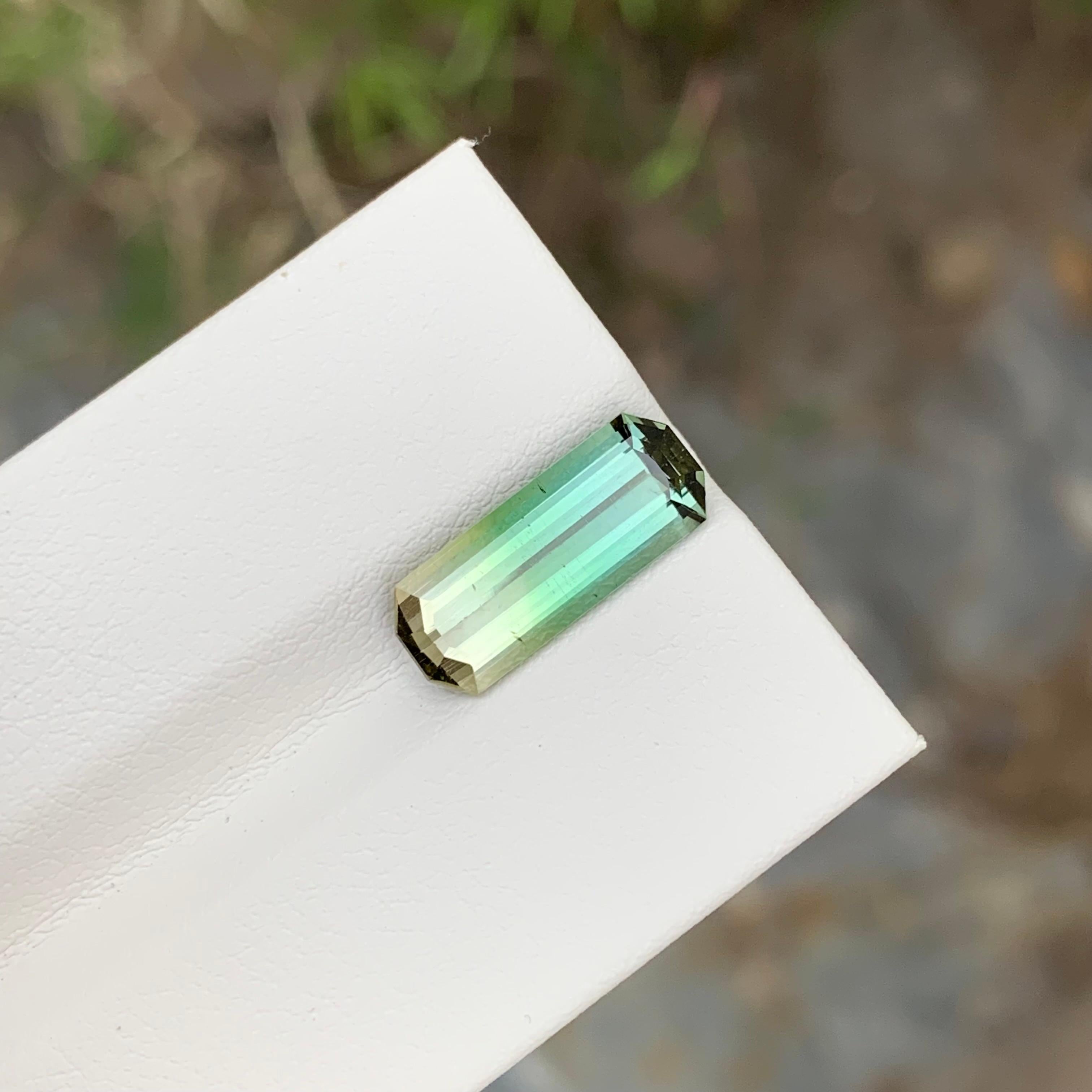 Women's or Men's 3.50 Carat Natural Loose Bi Color Tourmaline long Emerald Shape Gem For Pendant  For Sale