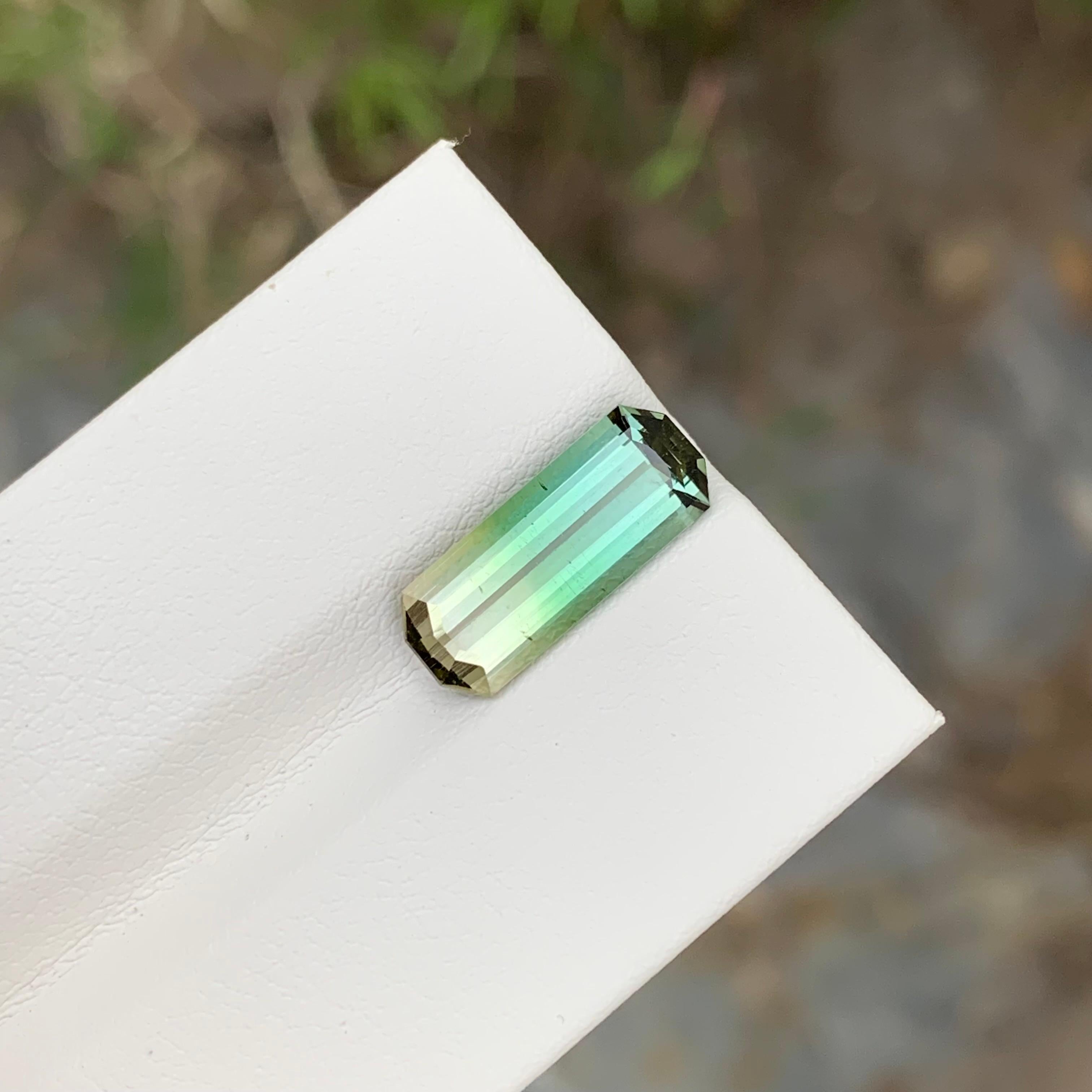 3.50 Carat Natural Loose Bi Color Tourmaline long Emerald Shape Gem For Pendant  For Sale 1