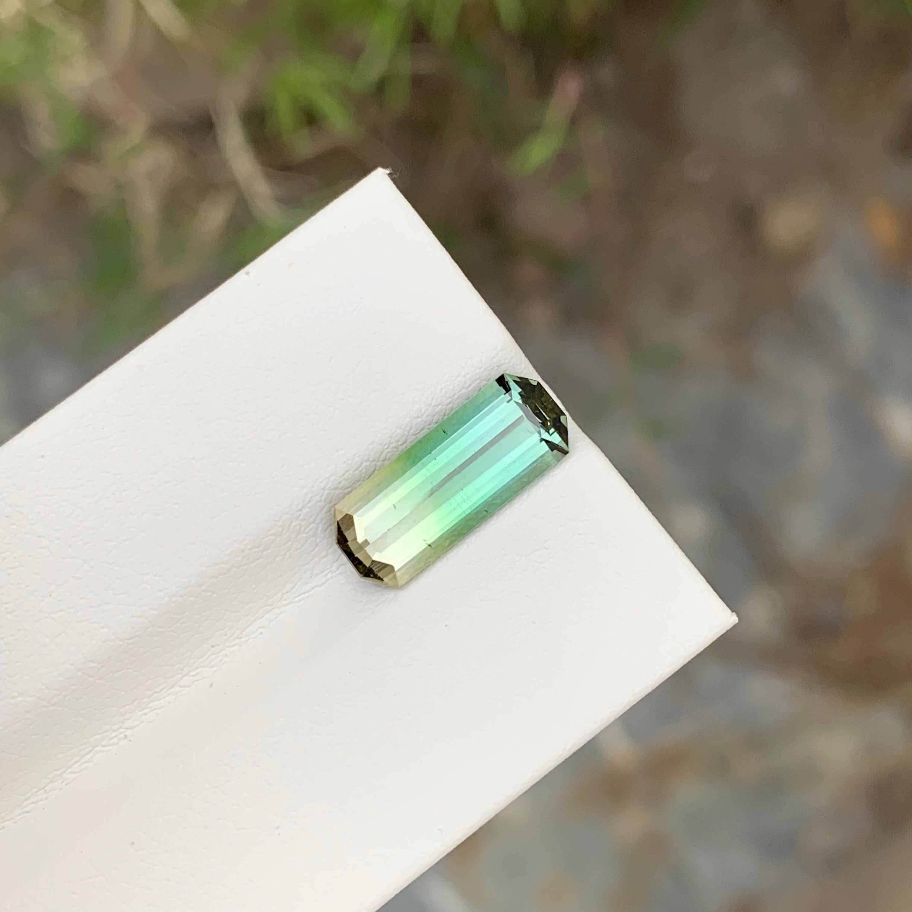 3.50 Carat Natural Loose Bi Color Tourmaline long Emerald Shape Gem For Pendant  For Sale 3