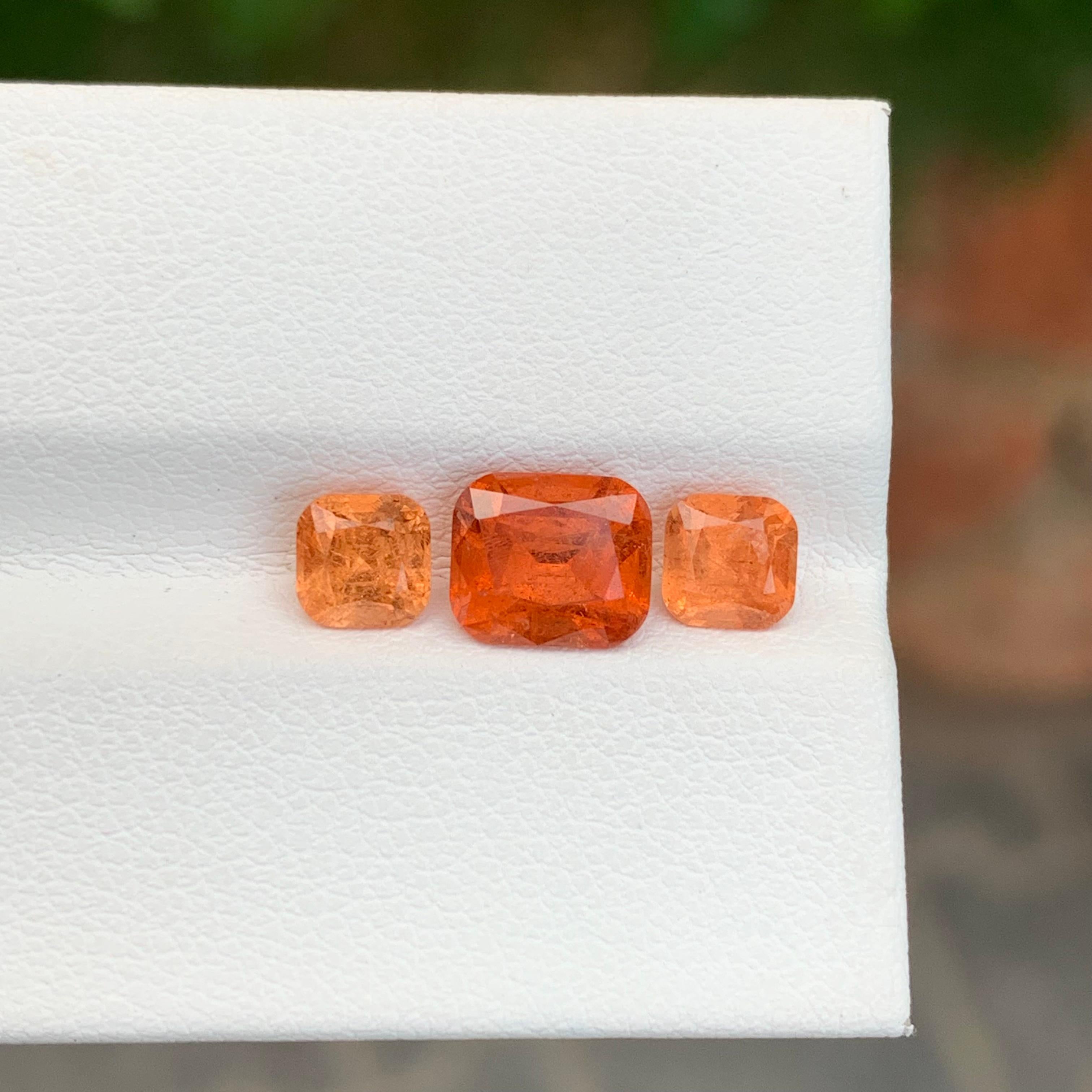 Cushion Cut 3.50 Carat Natural Loose Spessartine Garnet Set From Afghanistan For Sale