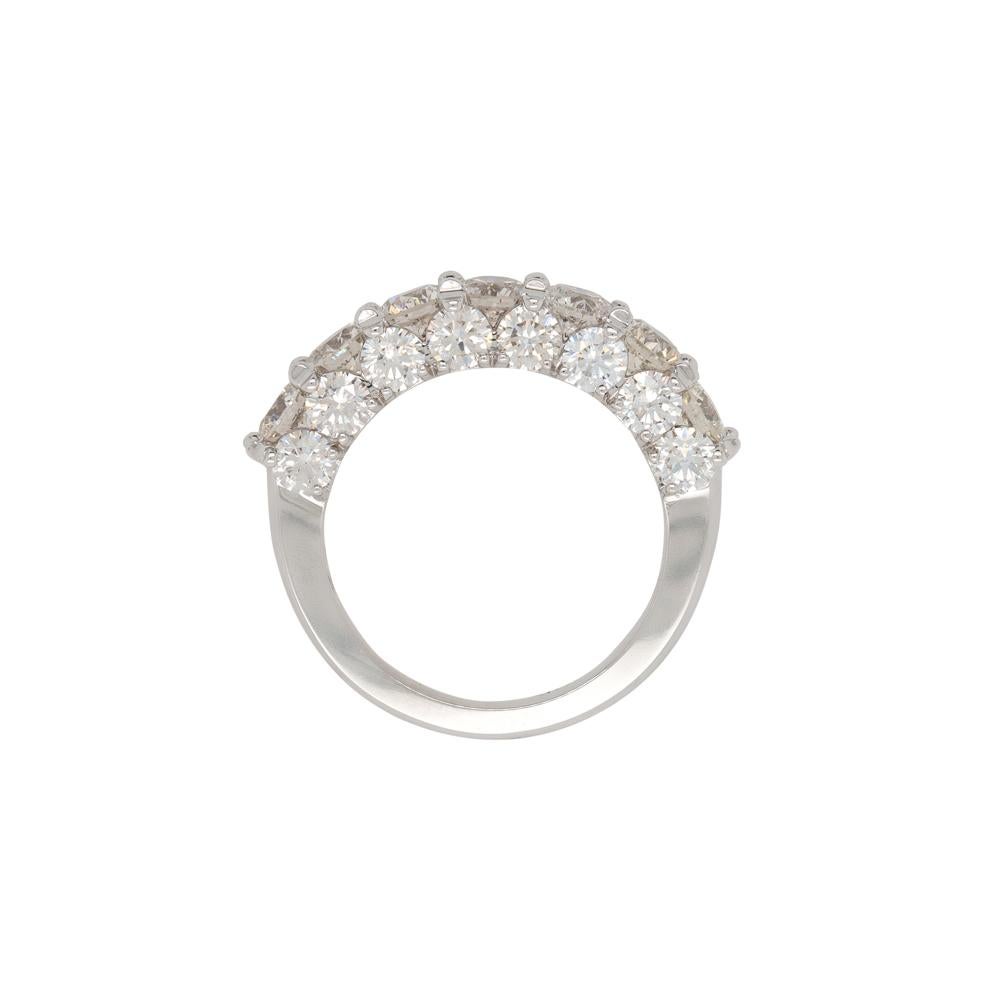 3.50 Carat Natural Round Diamond Three Row Ring 18 Karat in Stock For Sale 5