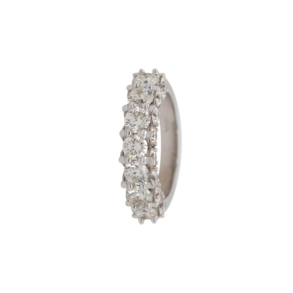 3.50 Carat Natural Round Diamond Three Row Ring 18 Karat in Stock For Sale 6
