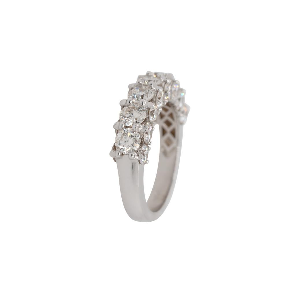 3.50 Carat Natural Round Diamond Three Row Ring 18 Karat in Stock For Sale 2