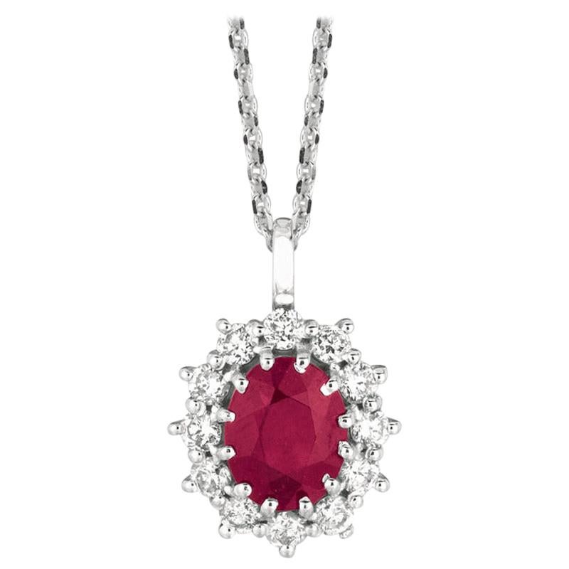 3.50 Carat Natural Ruby and Diamond Necklace Pendant G SI 14 Karat White Gold For Sale