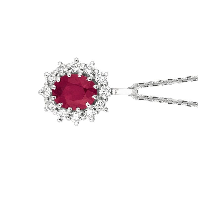 
3.50 Carat Natural Diamond and Oval Ruby Necklace 14K White Gold 18'' chain

    100% Natural Diamonds and Ruby
    3.50CT
    G-H 
    SI  
    14K White Gold,   Prong Style,  5.30 gram
    3/4 inch in height, 1/2 inch in width
    12 diamonds -