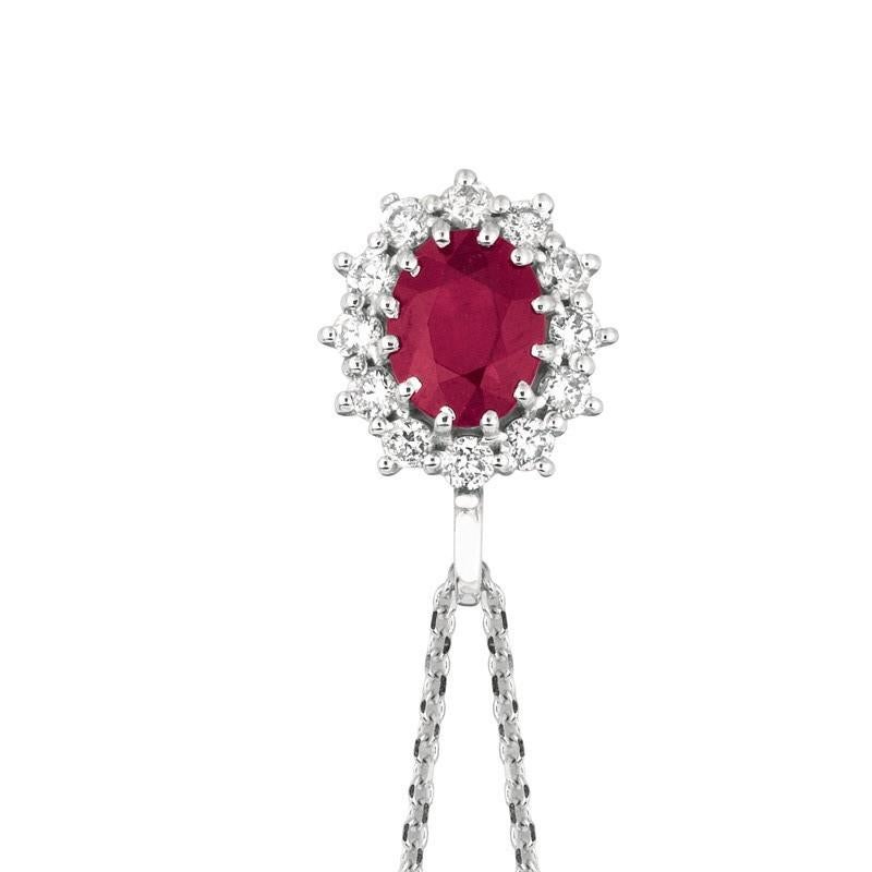 Contemporary 3.50 Carat Natural Ruby and Diamond Necklace Pendant G SI 14 Karat White Gold For Sale