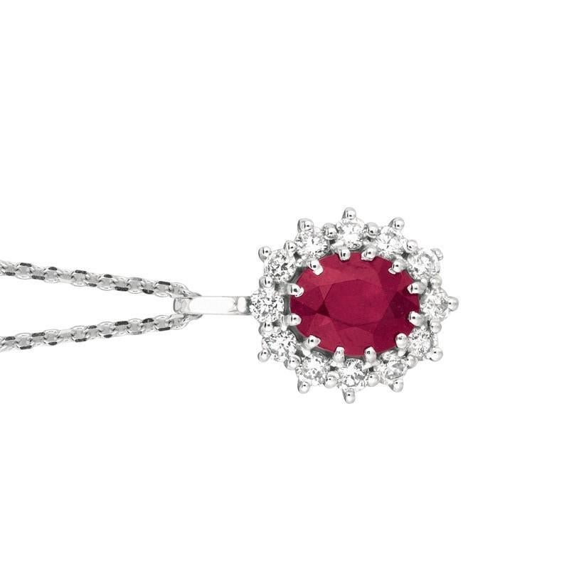 Round Cut 3.50 Carat Natural Ruby and Diamond Necklace Pendant G SI 14 Karat White Gold For Sale