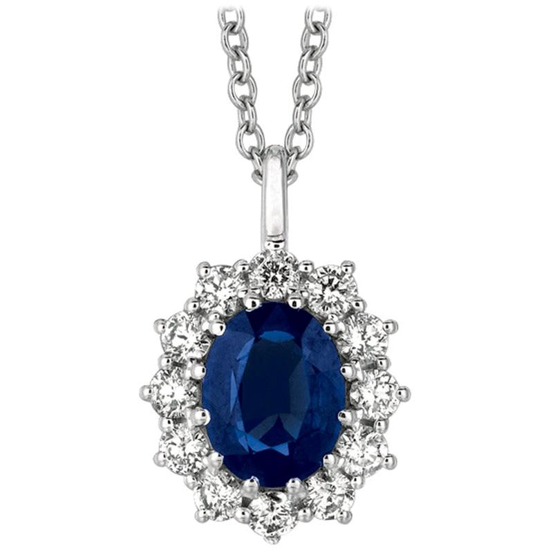 3.50 Carat Natural Sapphire and Diamond Necklace Pendant 14 Karat White Gold For Sale