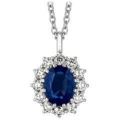 3.50 Carat Natural Sapphire and Diamond Necklace Pendant 14 Karat White Gold