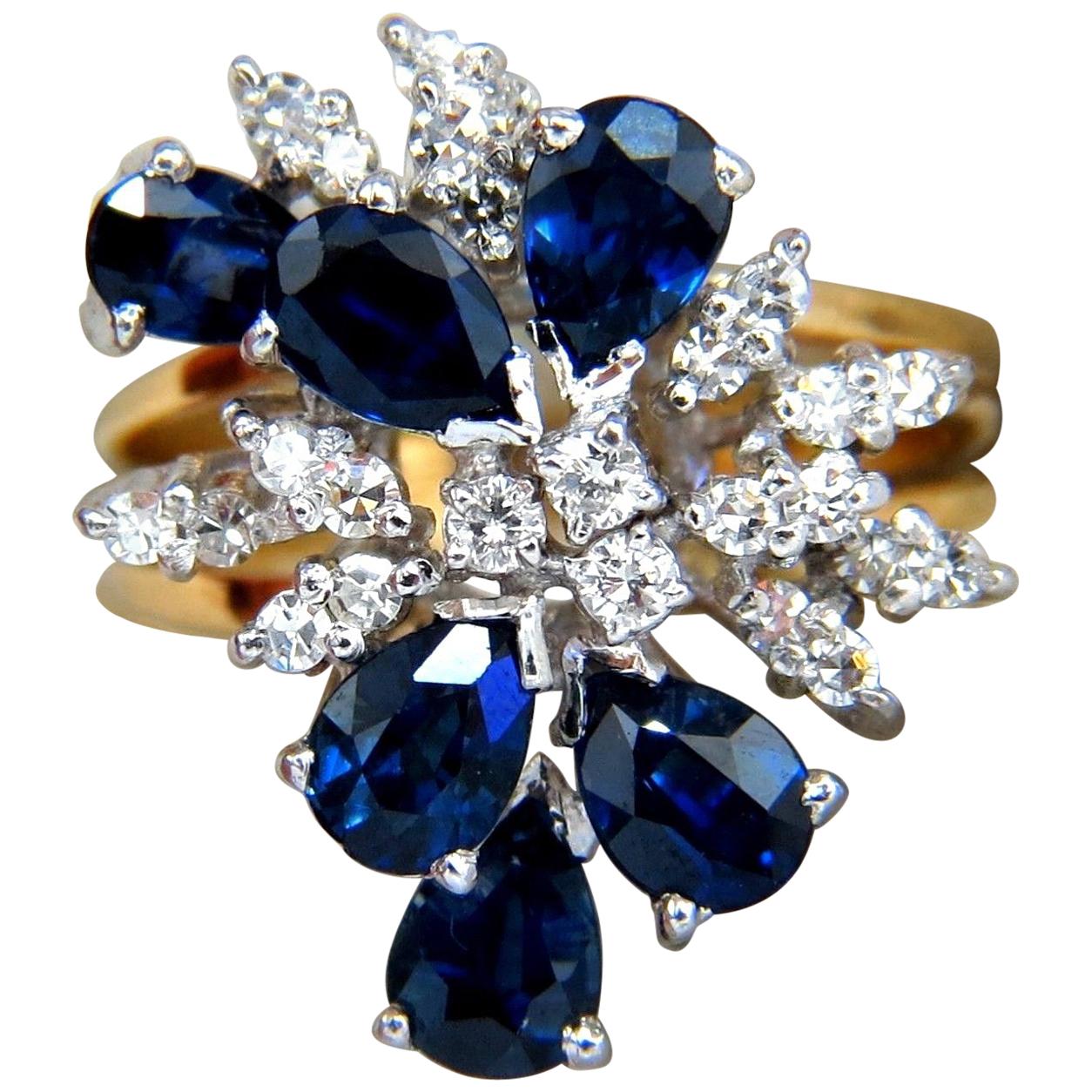 3.50 Carat Natural Sapphire Diamonds Cocktail Ring 14 Karat*