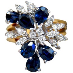 3.50 Carat Natural Sapphire Diamonds Cocktail Ring 14 Karat*