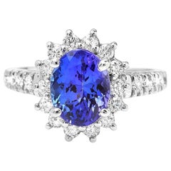 3.50 Carat Natural Very Nice Looking Tanzanite and Diamond 14K Solid White Gold