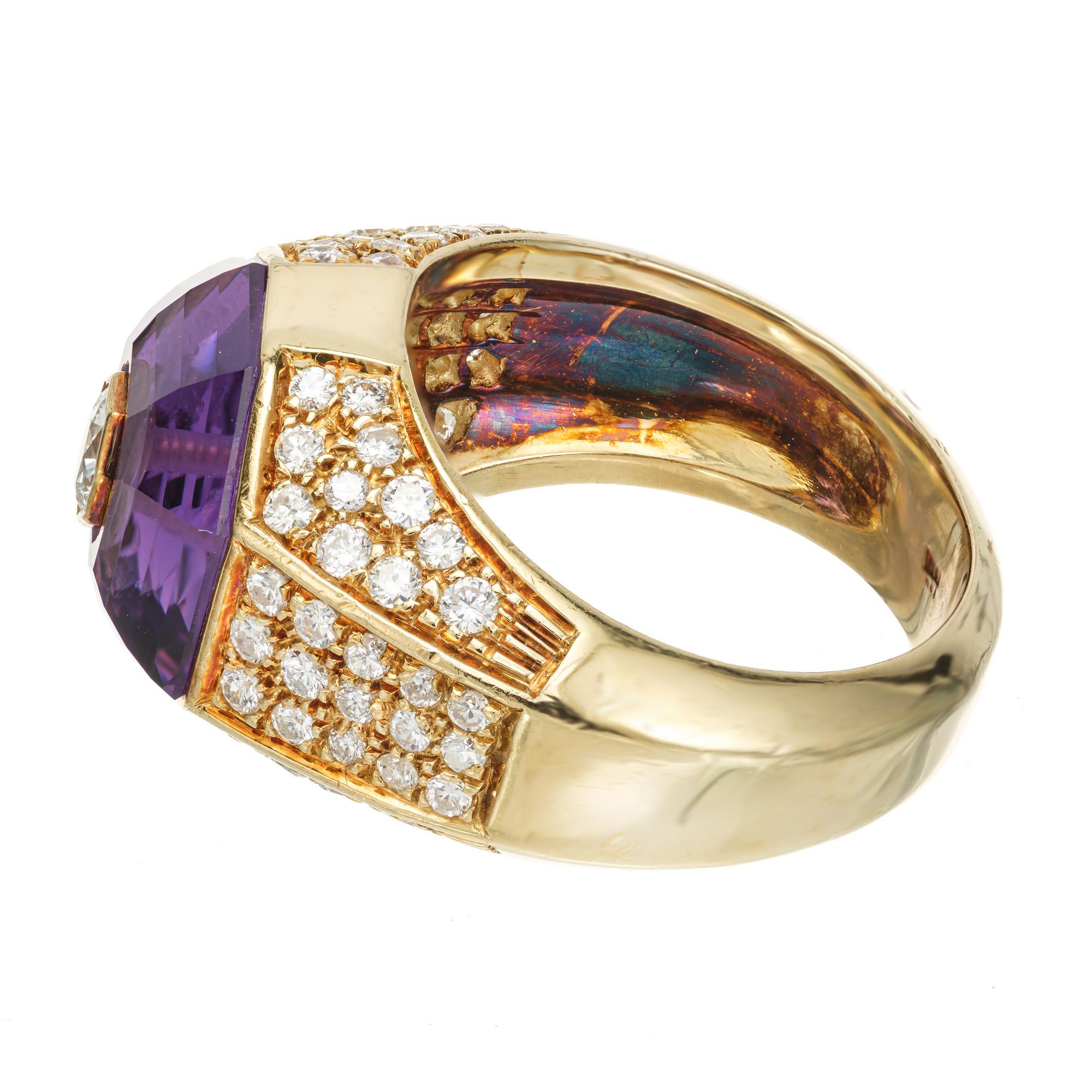 3.50 Carat Octagonal Amethyst Halo Diamond Gold Ring In Good Condition For Sale In Stamford, CT