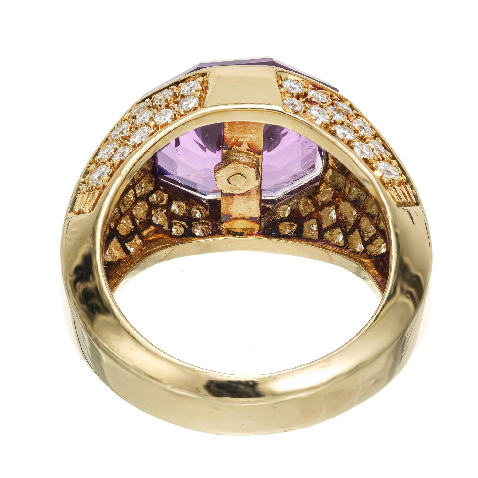Women's 3.50 Carat Octagonal Amethyst Halo Diamond Gold Ring For Sale