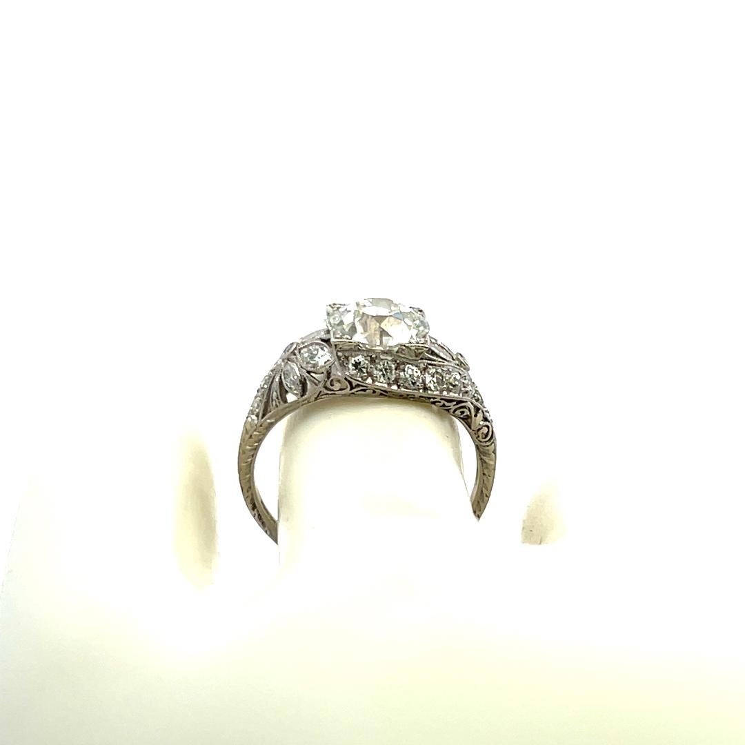 Bague Art déco en platine de 3.50 carat de diamants de taille européenne ancienne et de forme marquis en vente 3