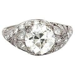 Bague Art déco en platine de 3.50 carat de diamants de taille européenne ancienne et de forme marquis