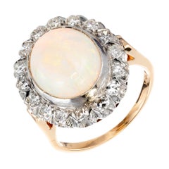 3.50 Carat Oval Opal Diamond Halo Gold Cocktail Ring