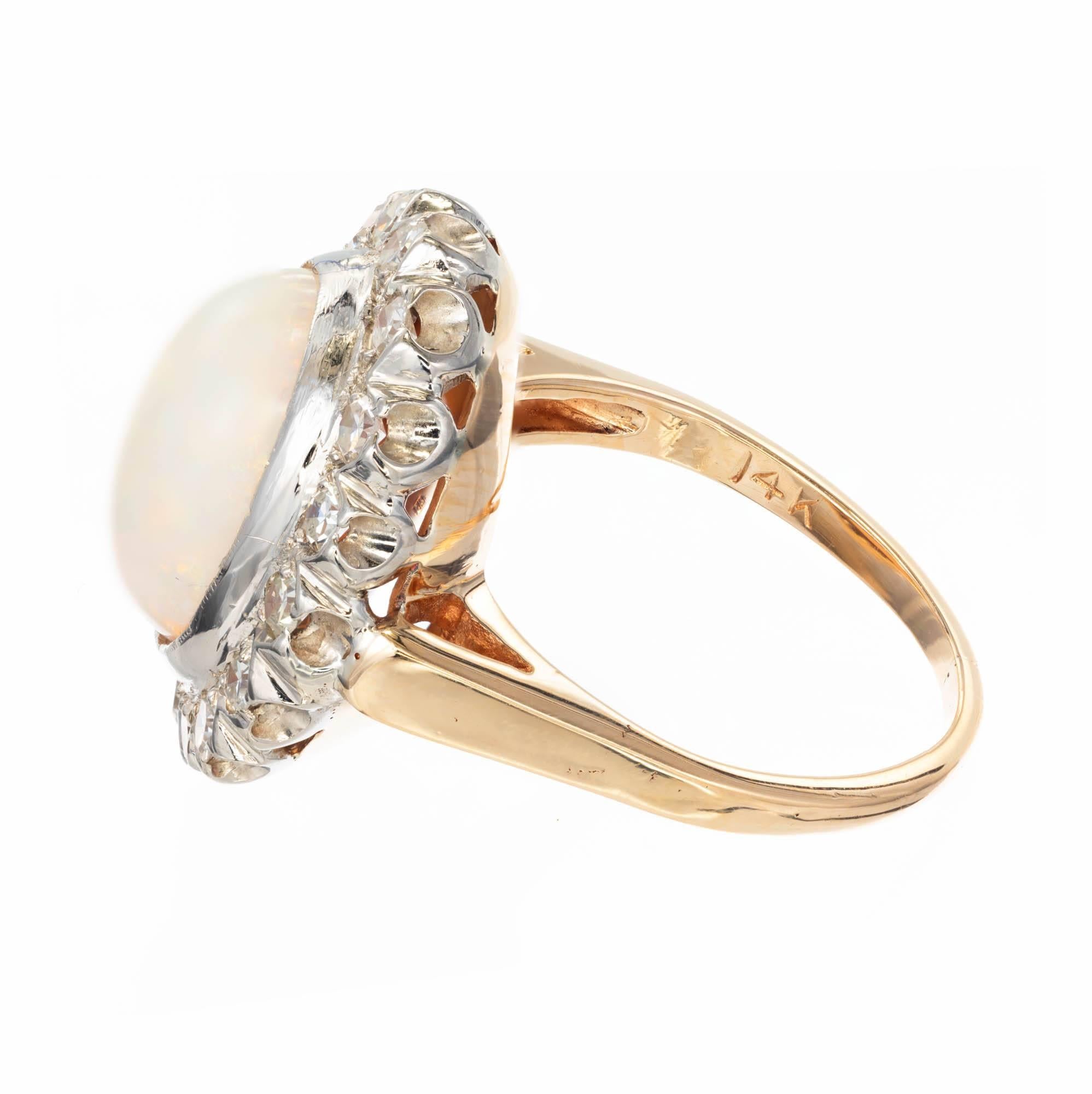 Oval Cut 3.50 Carat Oval Opal Diamond Halo Gold Cocktail Ring For Sale