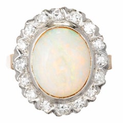 3.50 Carat Oval Opal Diamond Halo Gold Cocktail Ring