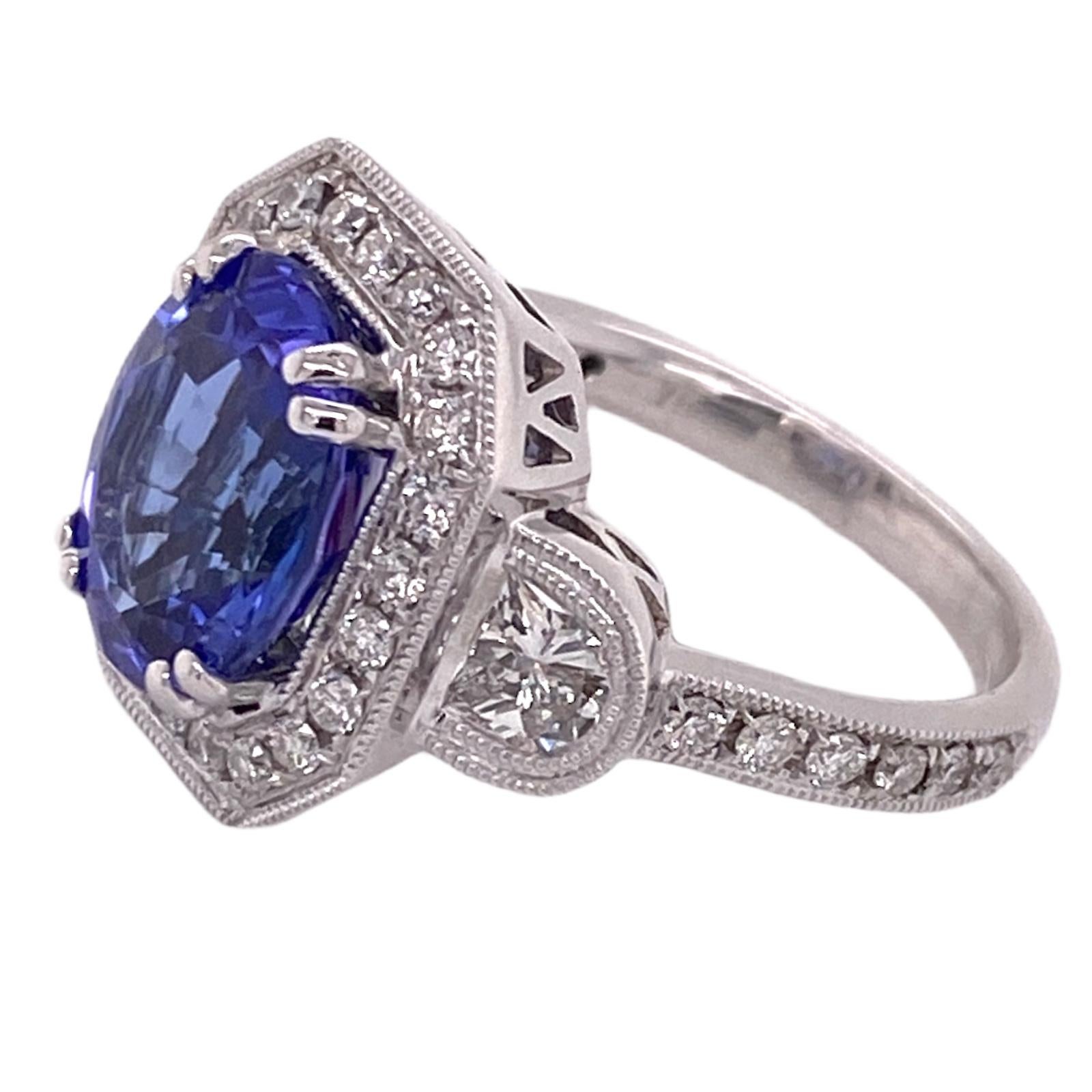 Oval Cut 3.50 Carat Oval Tanzanite Diamond 18 Karat White Gold Cocktail Engagement Ring