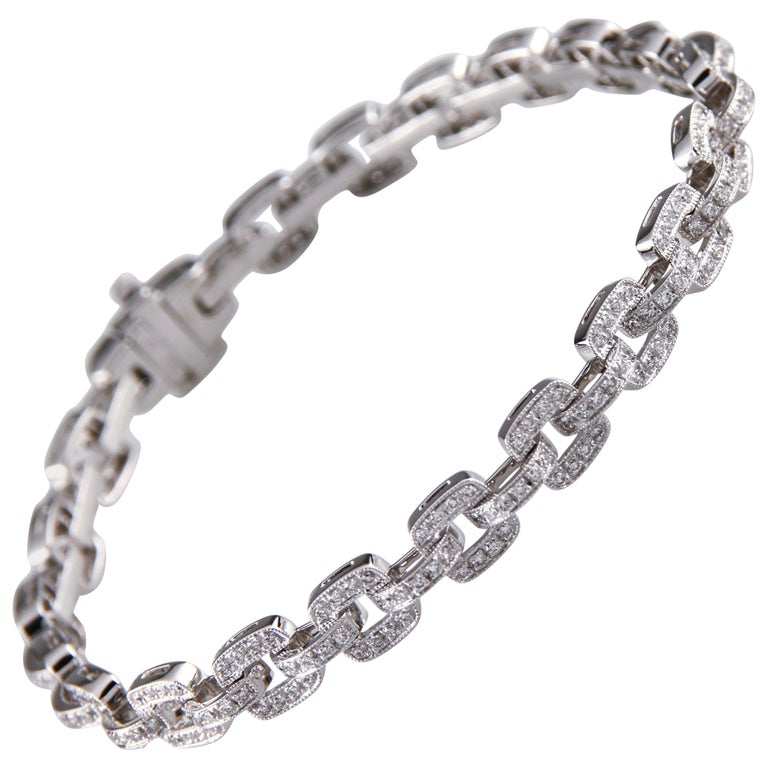 3.50 Carat Pave Diamond 18 Karat Gold Chain Link Bracelet Beverley K