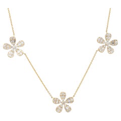 3.50 Carat Pave Diamond 5 Flower Necklace 18 Karat In Stock 