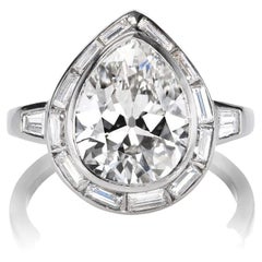 3.50-Carat Pear Cut Diamond Art Deco Ring