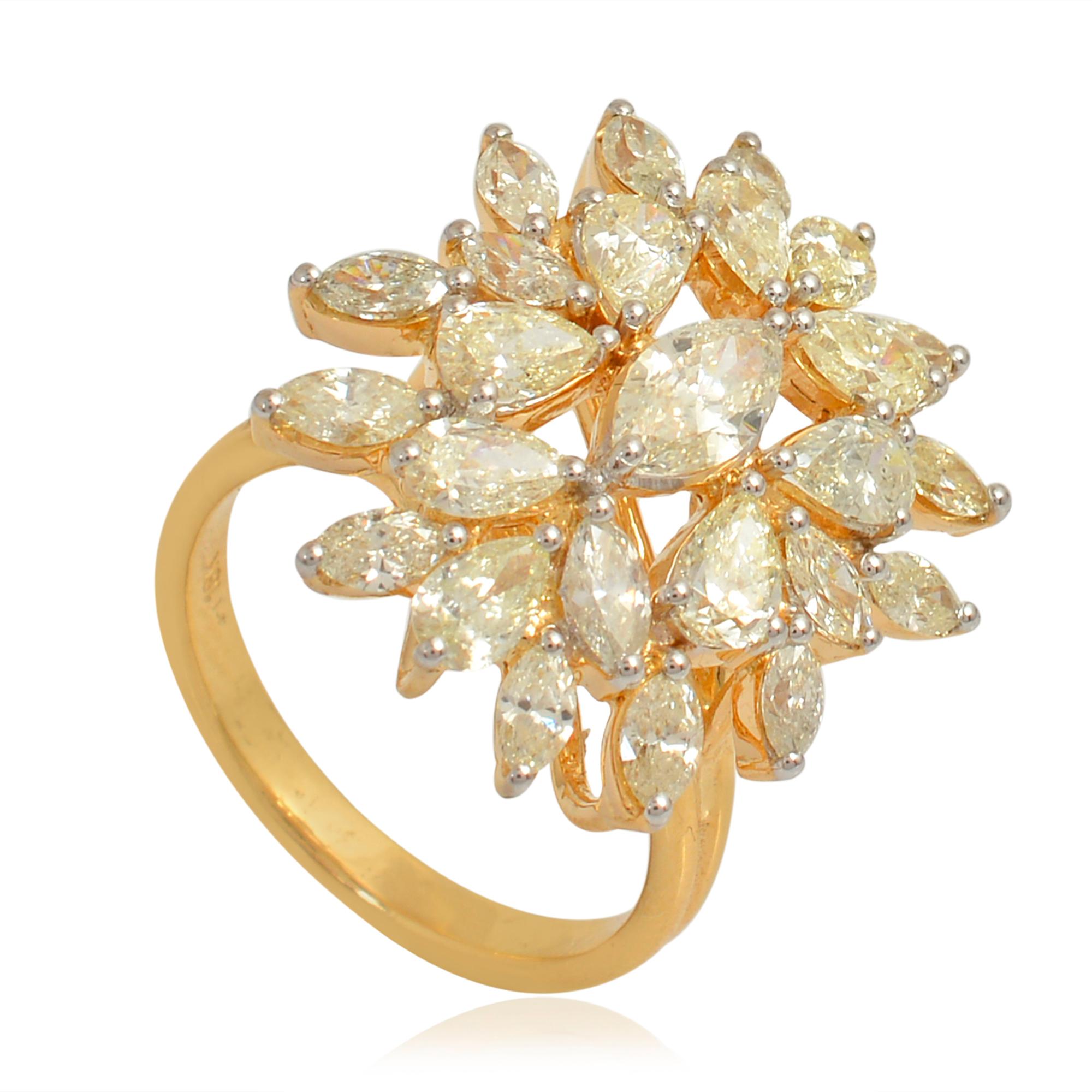 Pear Cut 3.50 Carat Pear & Marquise Diamond Cocktail Ring 18 Karat Yellow Gold Jewelry For Sale
