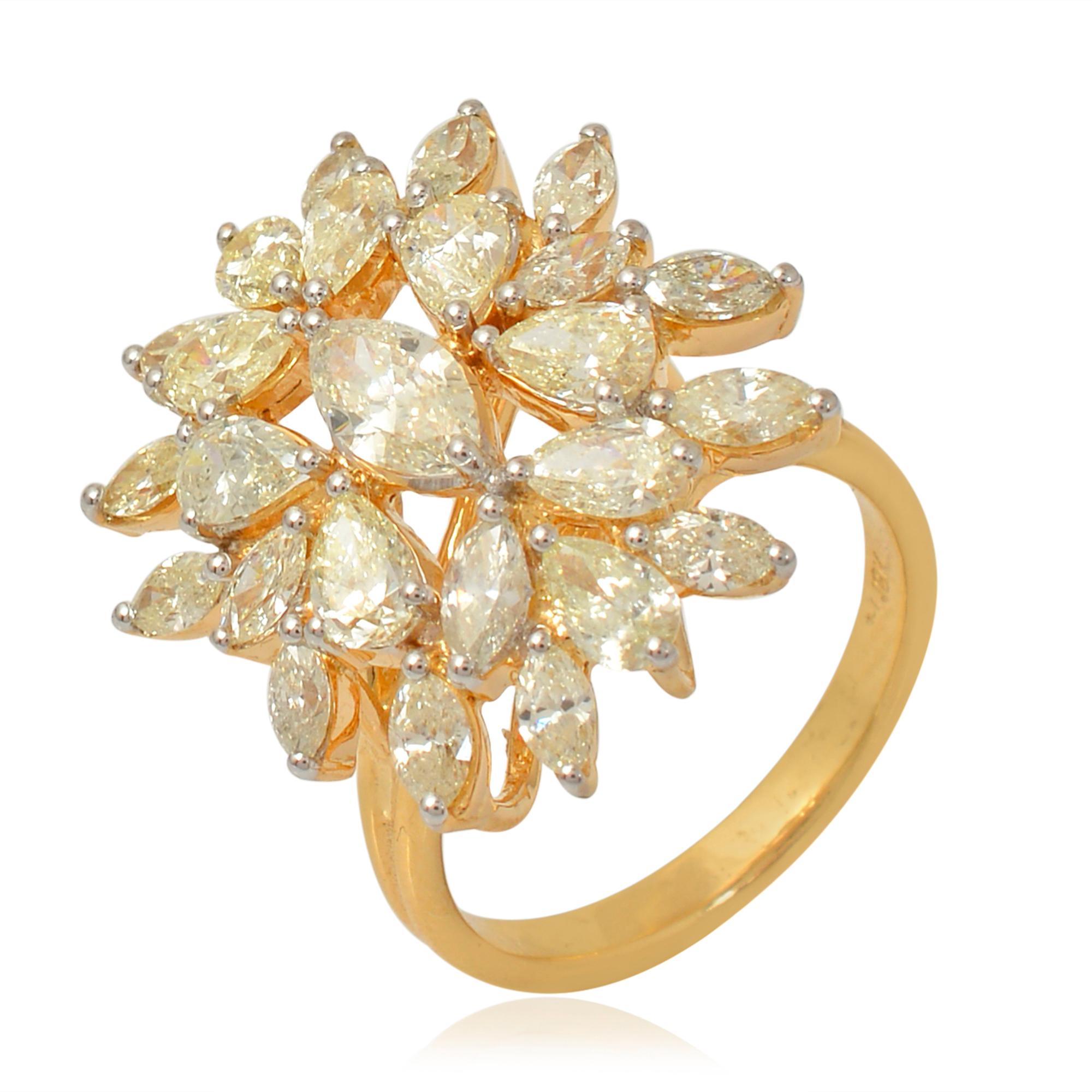 Women's 3.50 Carat Pear & Marquise Diamond Cocktail Ring 18 Karat Yellow Gold Jewelry For Sale