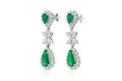 3.50 Carat Pear-Shaped Emeralds & Diamonds Dangle Earrings
