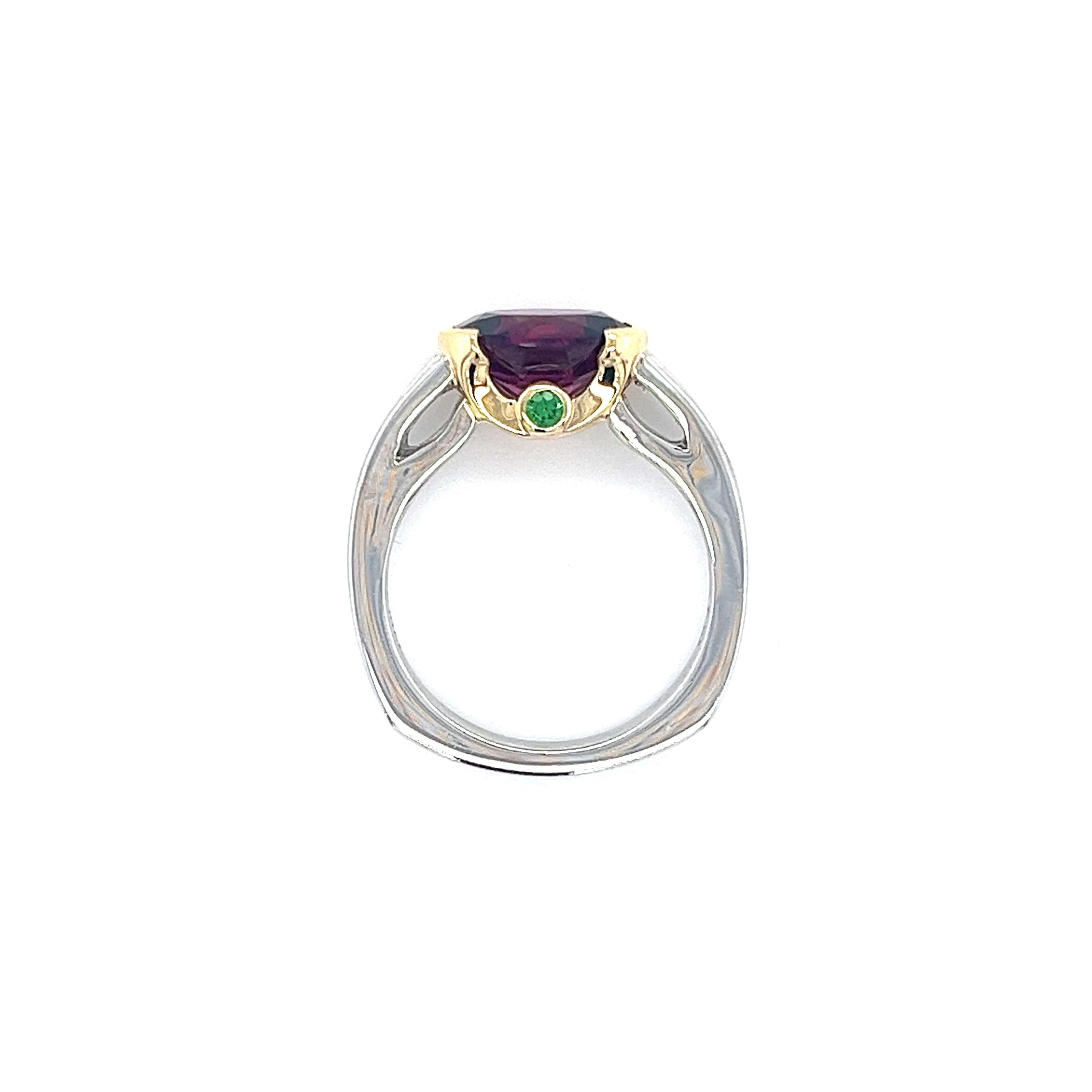 Oval Cut 3.50 Carat Red Rubellite Tourmaline East West Ring in Platinum and 18K Gold For Sale
