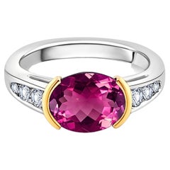 3.50 Carat Red Rubellite Tourmaline East West Ring in Platinum and 18K Gold