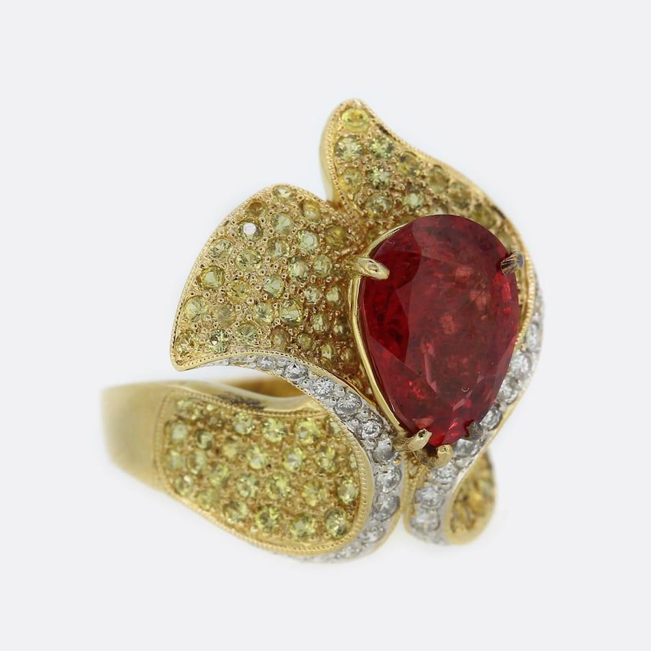 Anillo de espinela roja y diamante fantasía de 3,50 quilates en Bueno Estado en London, GB