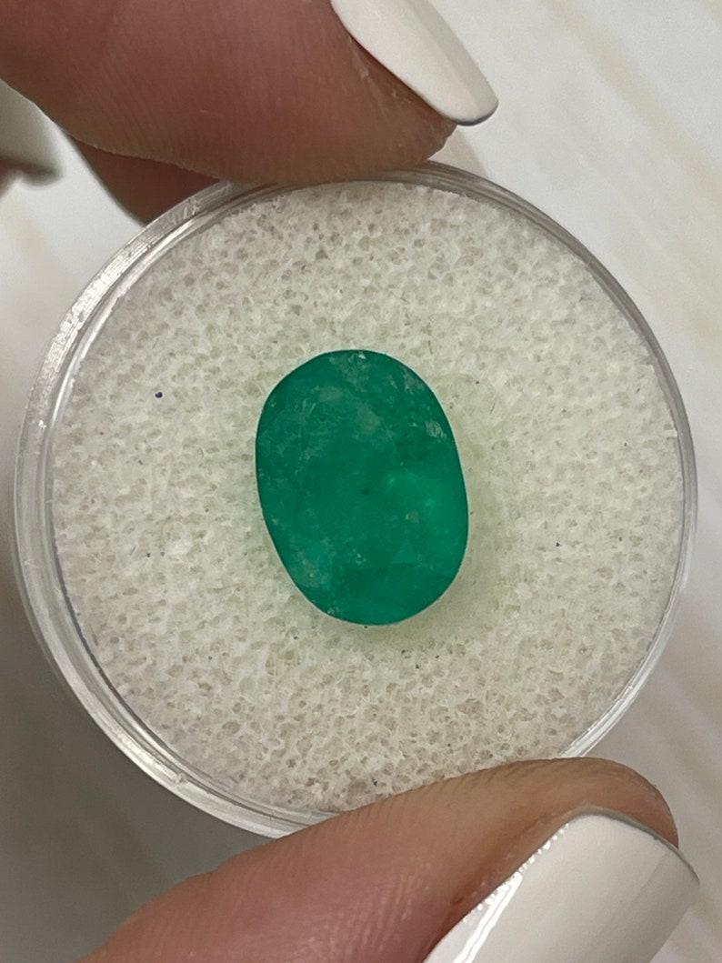 3.50 Carat Rich Forest Green Colombian Emerald Oval Cut - May Birthstone Gem For Sale 1