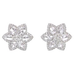 3.50 Carat Round Brilliant and Rose Cut Diamond Star Stud Earrings in 18K Gold.