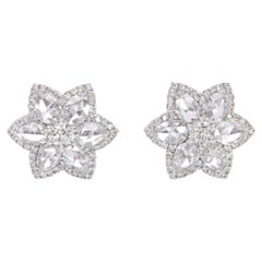 3.50 Carat Round Brilliant and Rose Cut Diamond Star Stud Earrings in 18K Gold