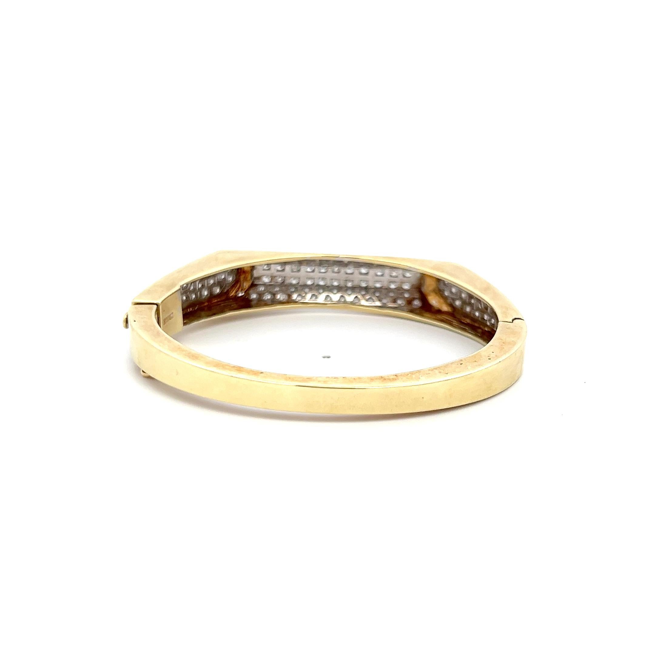 Taille brillant Bracelet jonc en or bicolore 14 carats avec diamants ronds brillants de 3,50 carats H SI en vente