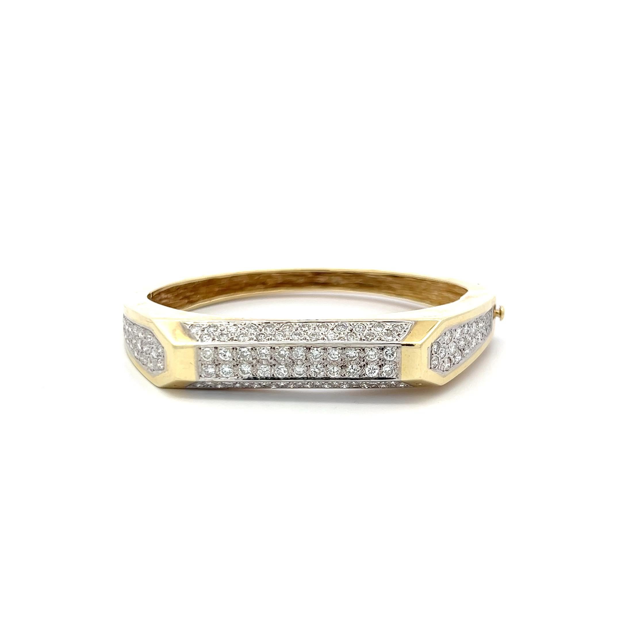 Bracelet jonc en or bicolore 14 carats avec diamants ronds brillants de 3,50 carats H SI Pour femmes en vente