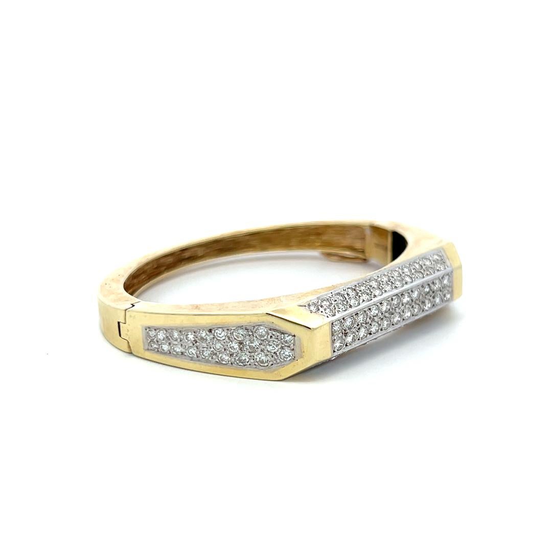 Bracelet jonc en or bicolore 14 carats avec diamants ronds brillants de 3,50 carats H SI en vente 2