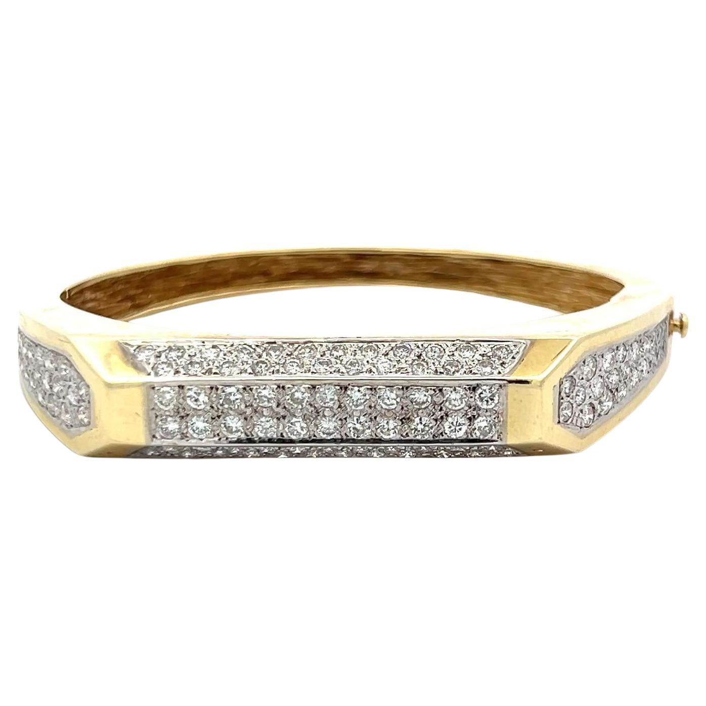 3.50 Carat Round Brilliant H SI Diamond 14 Karat Two Tone Gold Bangle Bracelet